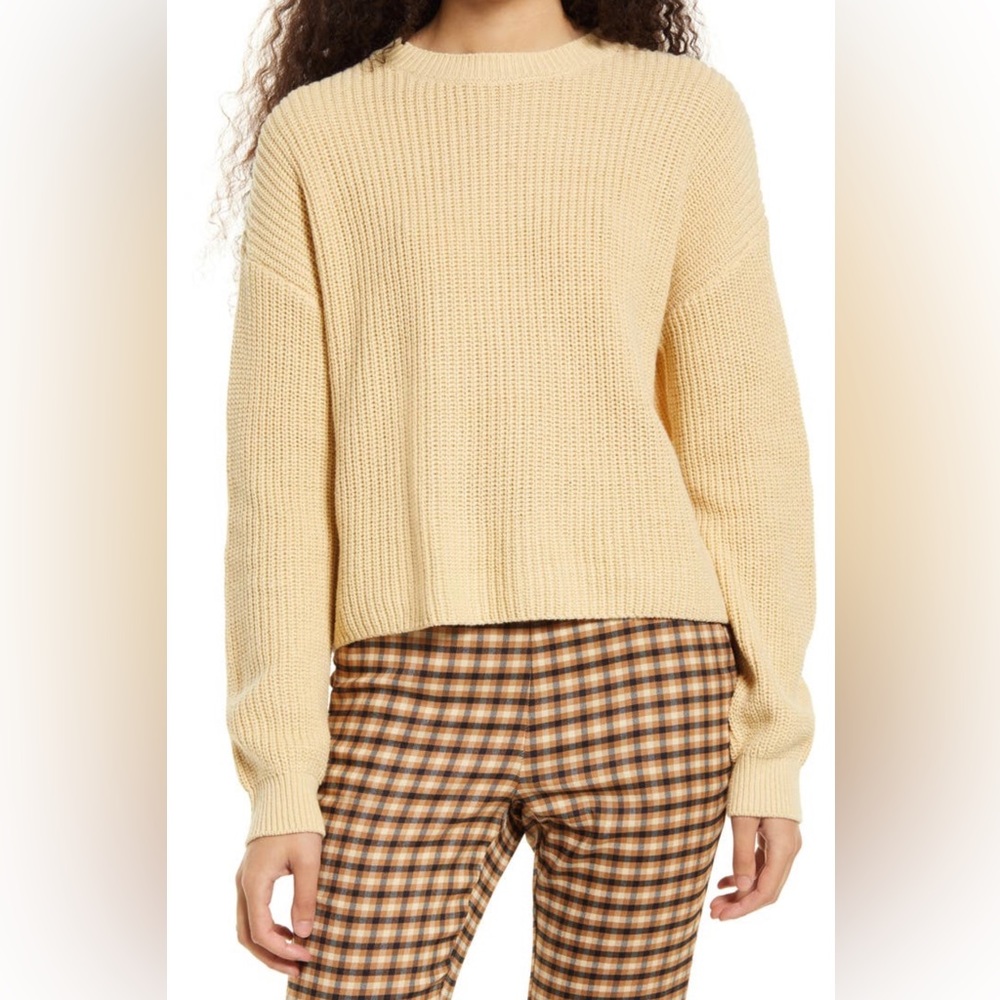 🆕 Long Crop Crewneck Sweater by BP - size XL - Tan - NWT